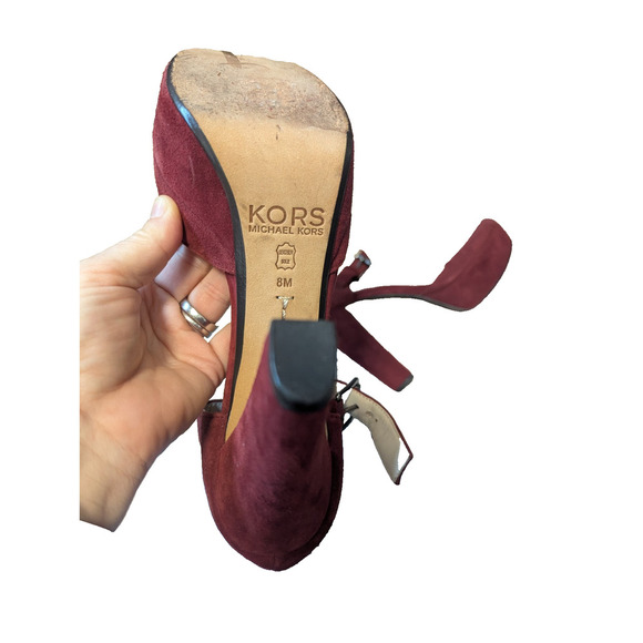 Womens Michael Kors Sierra Platform Heels Mary Jane Size 8 Suede Bordeaux/Red - Picture 10 of 11